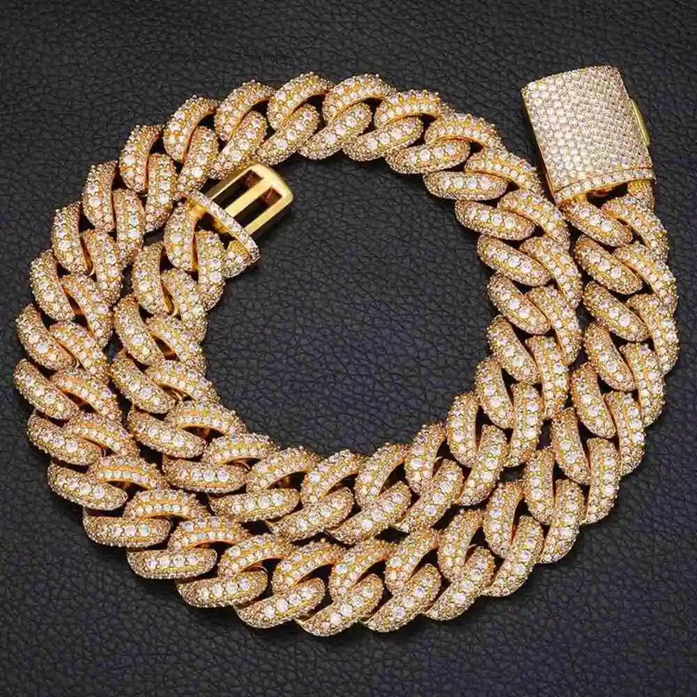 High Quality Jewelry 18mm Bubble Miami Chain Moissanite Cuban Link Hip Hop Iced Necklace for Men.