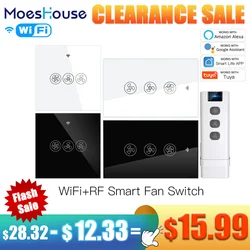Wifi rf433 inteligente ventilador de teto interruptor vida inteligente/tuya app 2/3 vias controle remoto sem fio funciona com alexa e google