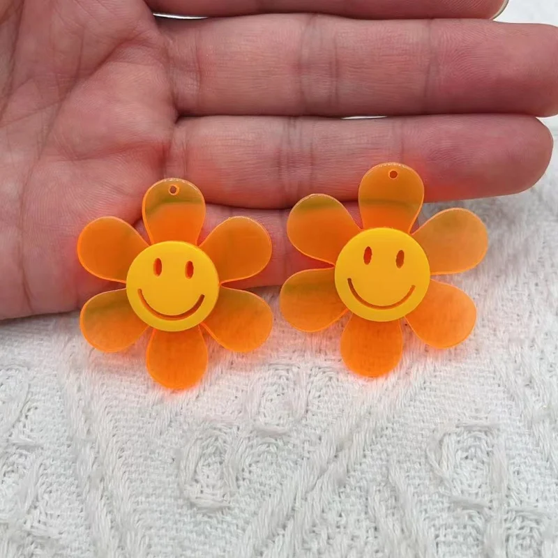 10pcs Cartoon Colorful Smile Face Flower Charms Acrylic Embellishment Pendant For Hairpin Scrapbooking diy Jewelry Accessorie