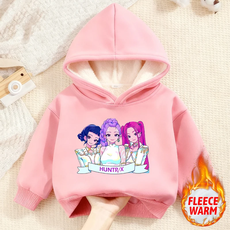 شيطان هنتر فتاة طفل الوردي مقنعين الشارع الشهير قميص سميكة مبطن بالصوف لطيف أنيمي طباعة Kawaii شتاء دافئ الكشمير الملابس