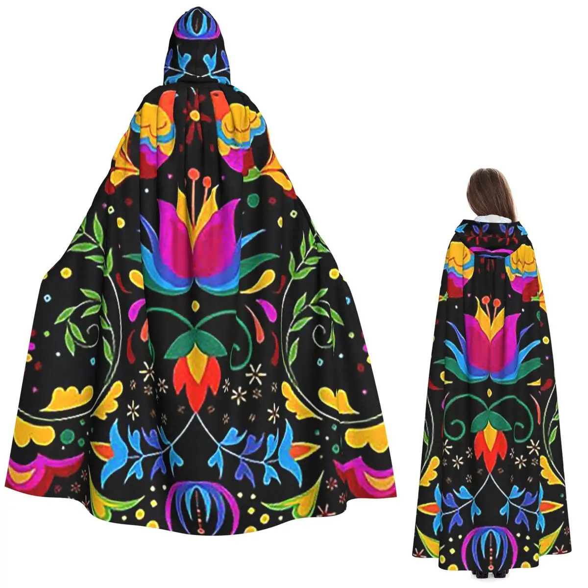 

Длинный плащ с мексиканскими цветами и птицами, средневековый костюм ведьмы, накидка для косплея, вечеринка на Хэллоуин для взрослых, унисекс