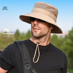 Summer Cool Mountaineering Cap Mesh Breathable Men Sun Hat Large Brim Outdoor Visors Fashion Solid Color Male Fisherman Hats