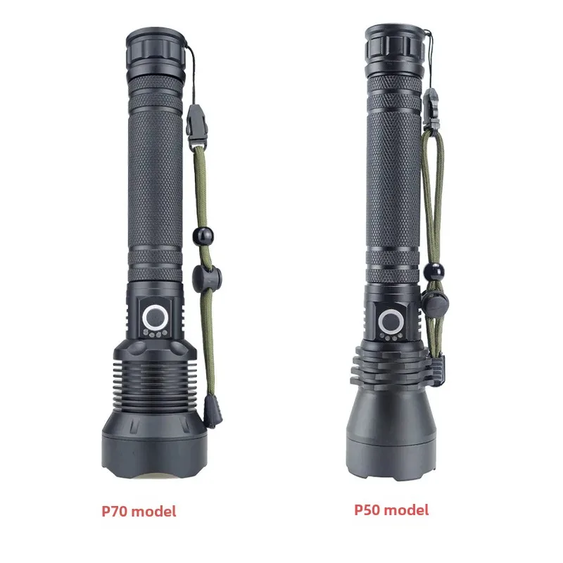 New Cross-Border USB Flashlight P50 Dual-Mode High Brightness Electronic Power Display Large Power Light P70 Zoomable Waterproof