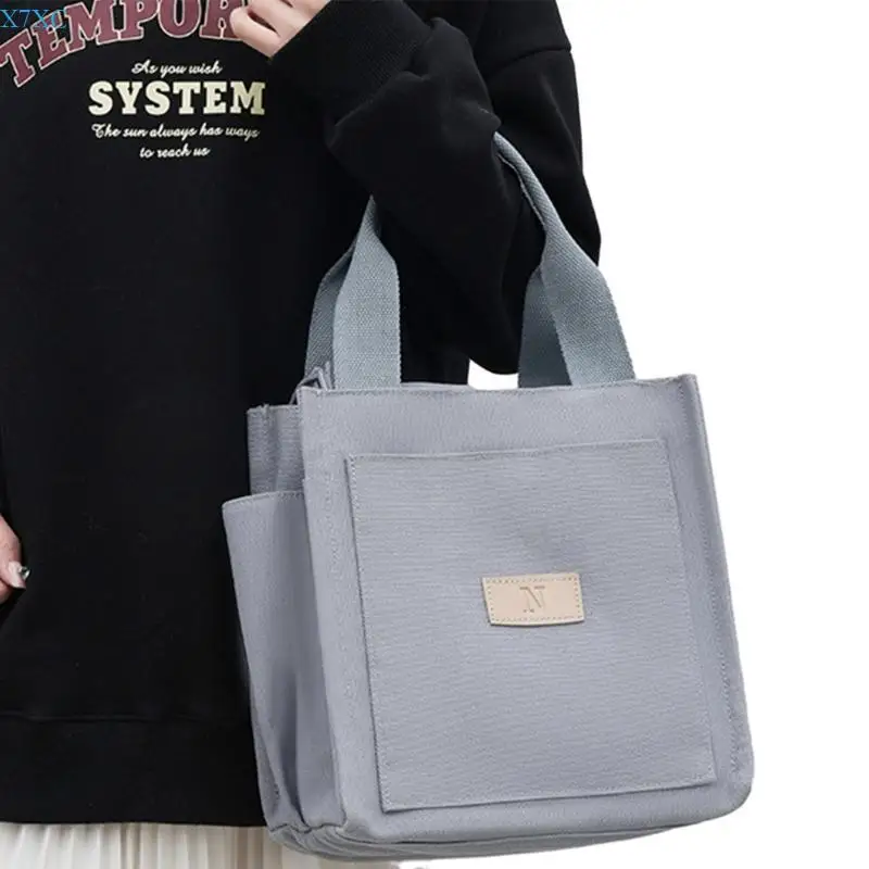 

X7XC Japanese Canvas Bag with Multiple Pockets Convenient Top Handle Handbag