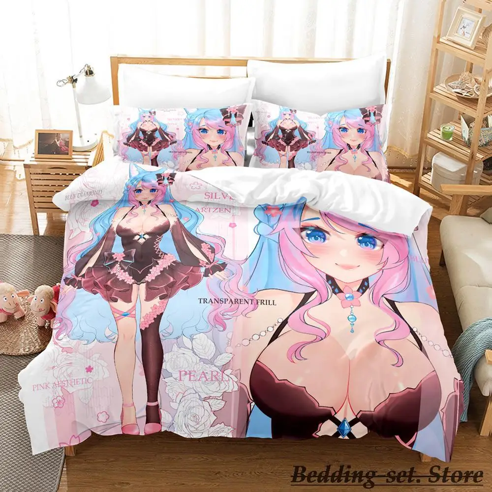 

Sexy Girls Silvervale VTuber Bedding Set Single Twin Full Queen King Size Bed Set Adult Kid Bedroom Duvetcover Sets Anime Kawaii