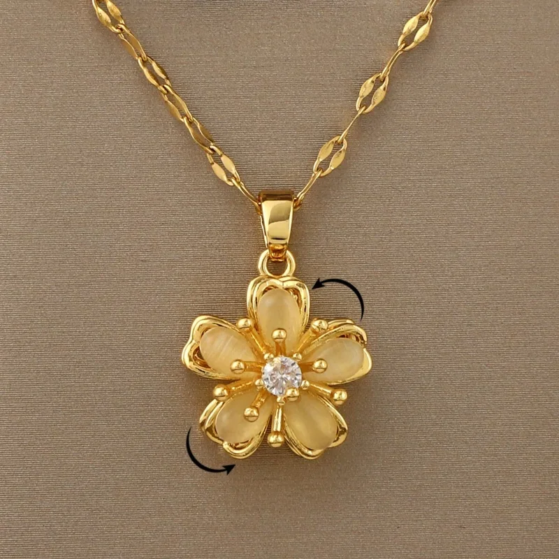 360° rotatable decompression five-petal flower pendant necklace birthday gift Thanksgiving gift accessories for family