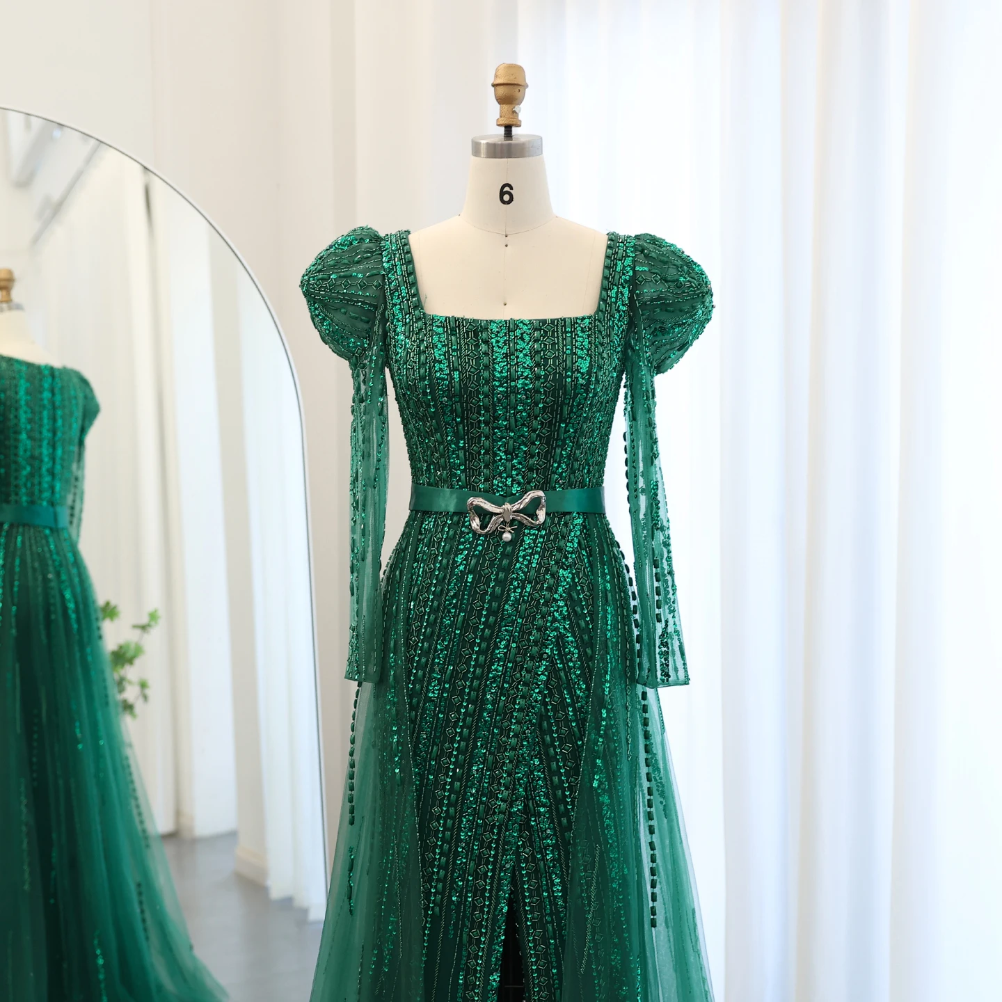 샤론 사이드 여성용 럭셔리 두바이 자홍색 이브닝 원피스, 웨딩 긴팔 오버 스커트, 아랍 포멀 파티 가운, SS318 맞춤형