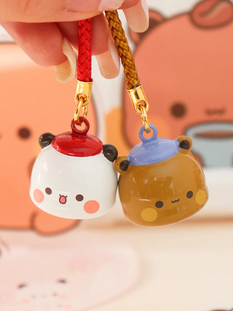 Kawaii Panda One Two Cloth Anime Cute Bell Pendant Money Attracting Mobile Phone Chain Water Tone Bell Pendant Surprise Gift