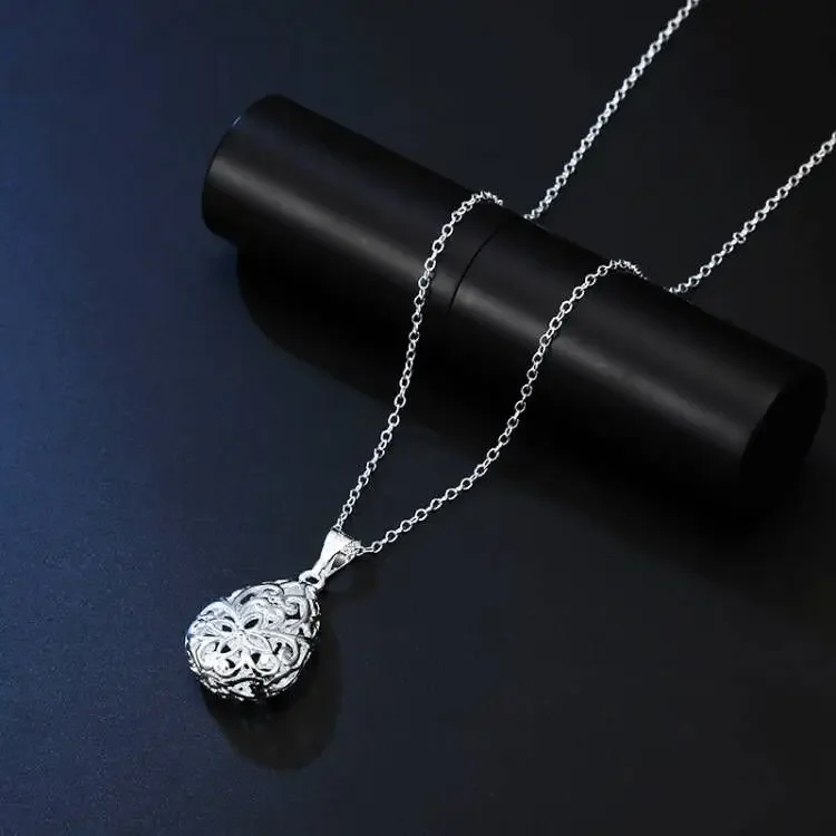 

New Charm 925 Sterling Silver Vintage Hollow water drop pendant necklace for women jewelry Luxury fashion designer party wedding