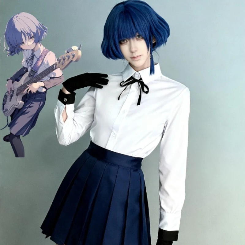 

Anime Bocchi The Rock Yamada Ryo Cosplay Costume Skirts Shirt Blue Wig JK Uniform Halloween Costumes for Girls Women