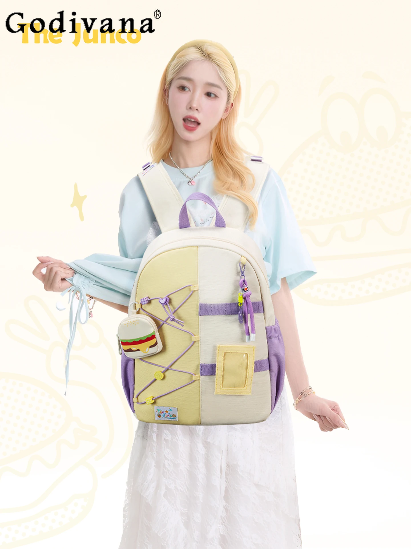 

2025 New Double Shoulder Pain Bag Women's Backpack Lightweight Large Capacity Travel Japanese Original Lolita Casual Backpack