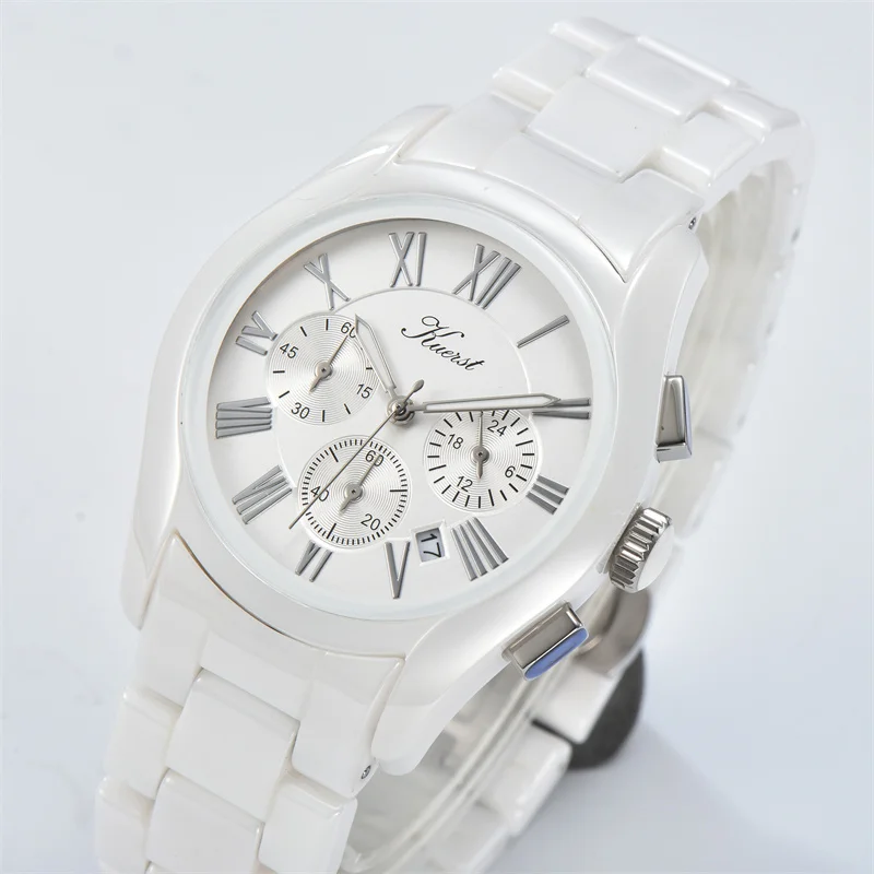 Men Women Ceramics Quartz Watch Triple Dial Wristwatch Simple Design Fashion Watch