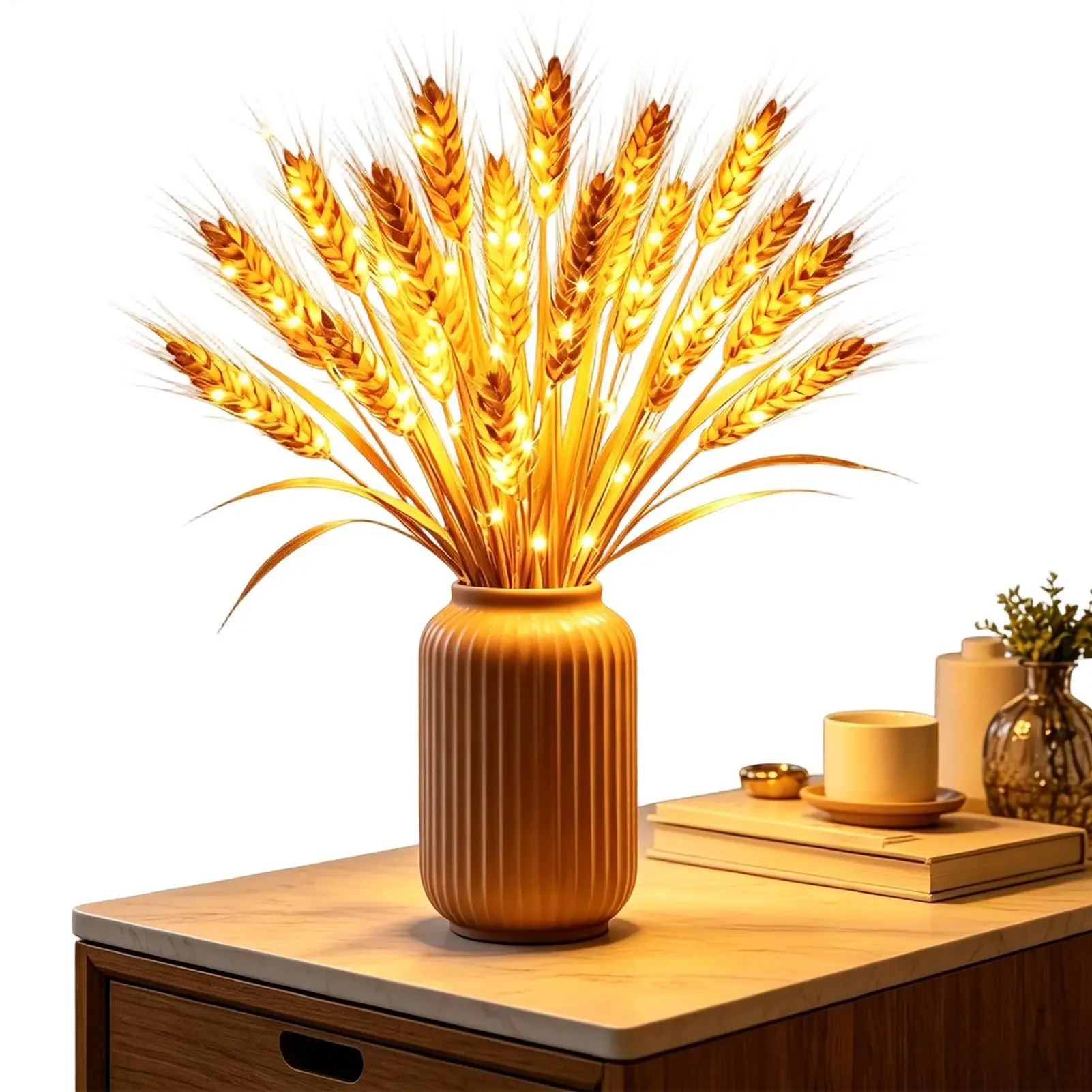 Golden Harvest Themed Lamp Lighting Wheat LED Desk Lamp Warm White Light Wheat Stalks Decor Table Lamp For Bedroom Living Room