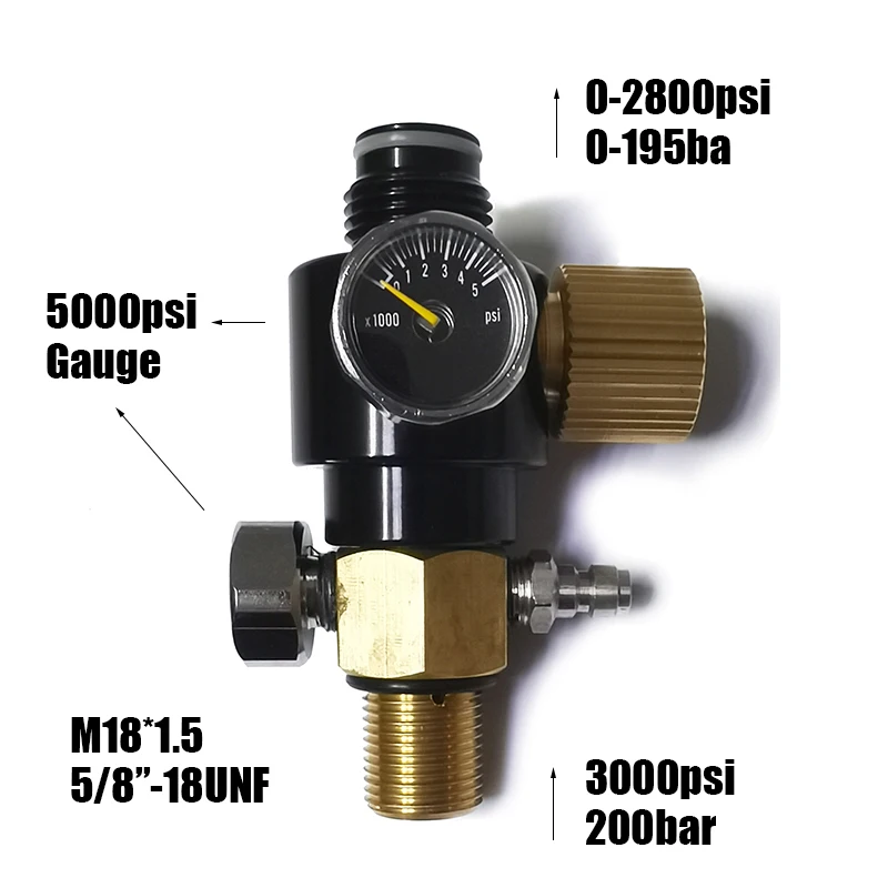 HPA Compressed Air Tank Cylinder Regulator Adjustable Output 0-2800psi(0-195bar) Pin Valve 300bar 5/8\