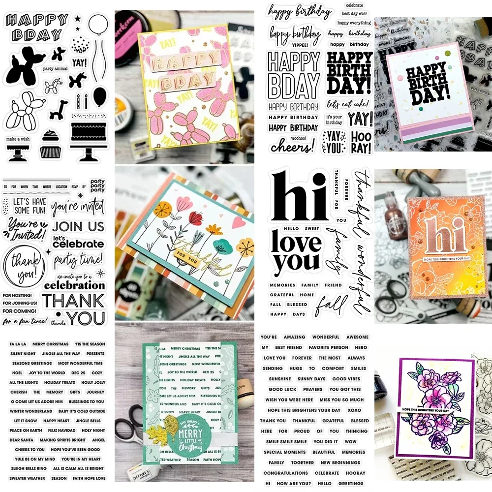 Alles Gute zum Geburtstag feiern Worte Sentiments Clear Stamps Party Tier Stempel Set für DIY Scrapbooking Kartenherstellung Dekoration Handwerk