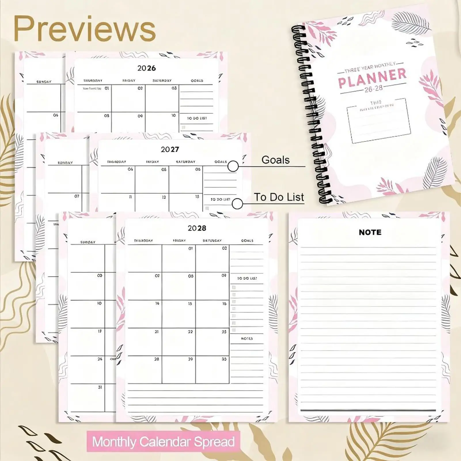 สมุดวางแผนรายเดือน A5 ปี 2006-2008 สมุดบันทึกประจำปี สมุดจดบันทึกธีมดอกไม้สุดหรู สมุดวางแผนรายเดือน 3 ปี สำหรับนักเรียนและครู