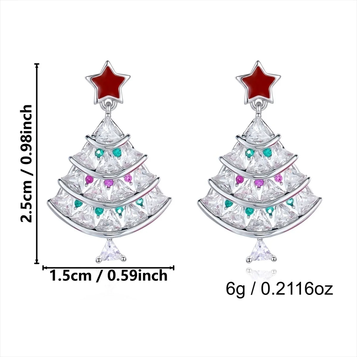 Rot-grüne Strass-Stern-Ohrringe mit hohlen Weihnachtsbaum- und Wassertropfen-Quasten für Damen – Modische Weihnachtsbaum-Ohrringe für Partys und Schmuck – Detail 28