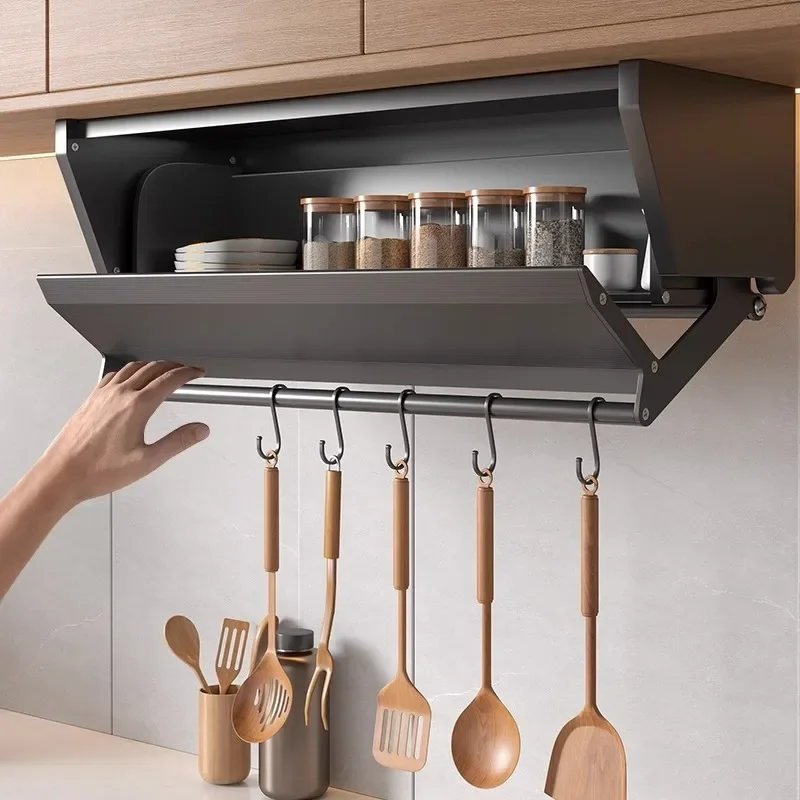 kitchen hanging cabinet pull-down rack wall-mounted cabinet folding storage rack