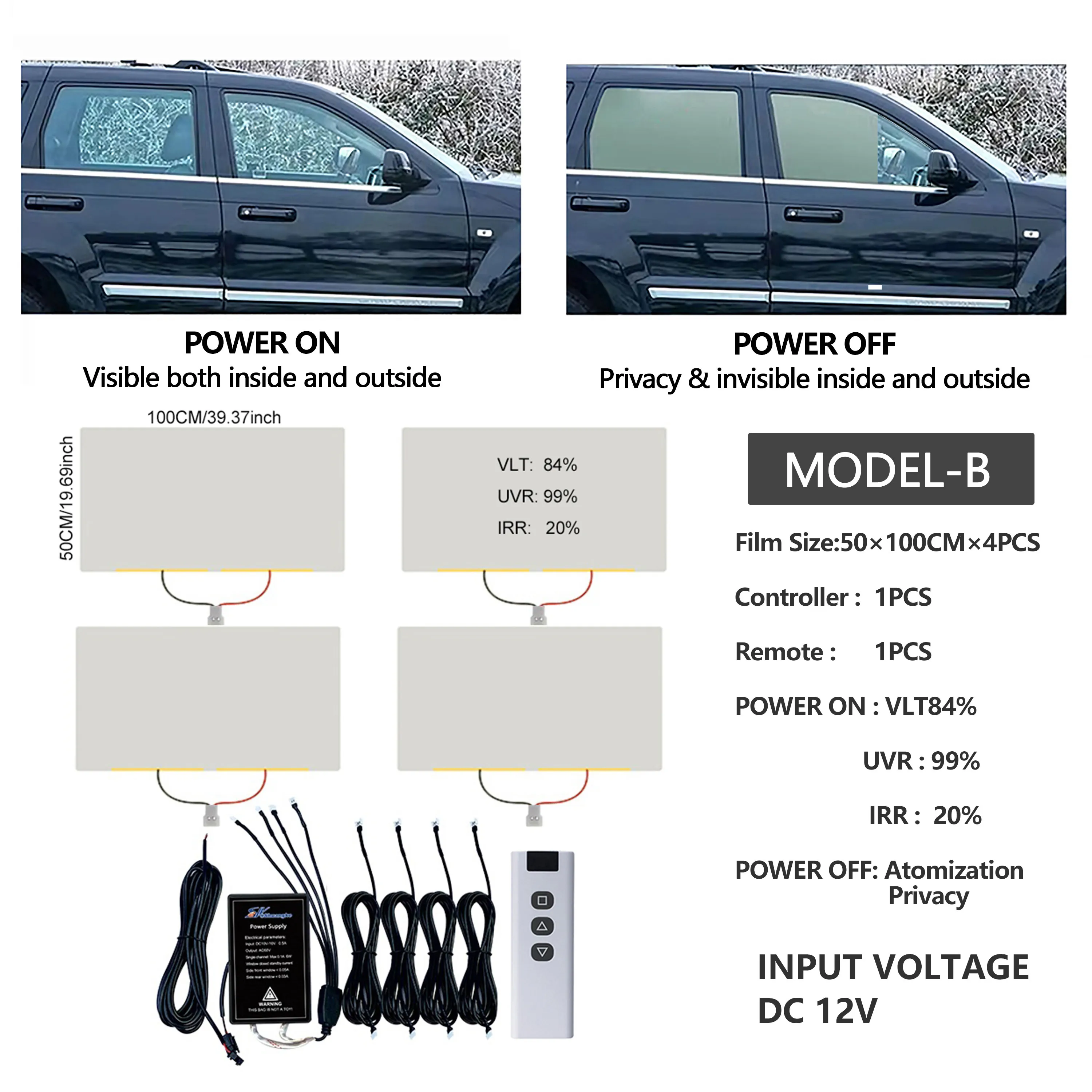Automobile Intelligent White Atomized Dimming Film Electronically Controlled Window Film Heat Insulation Sunshade Can Be Cut