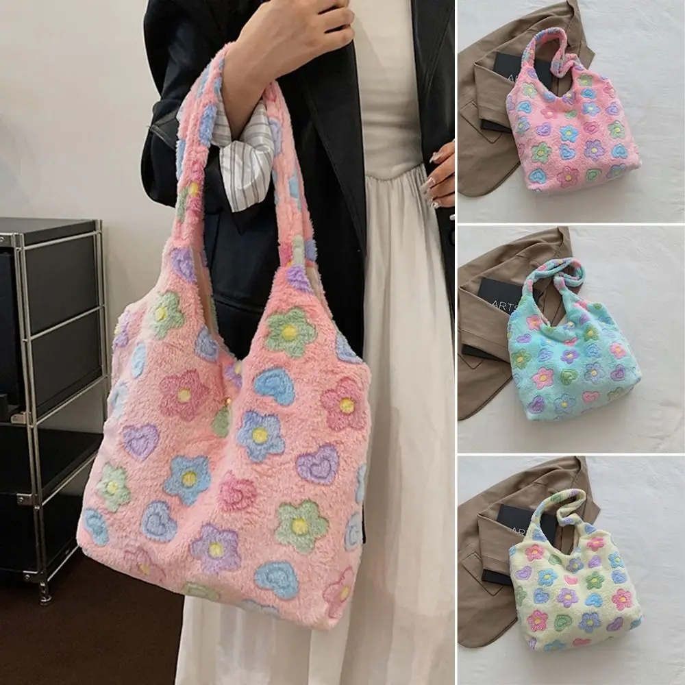 Bolsas de ombro peludas macias para mulheres, bolsas casuais, grande capacidade, alça superior, meninas