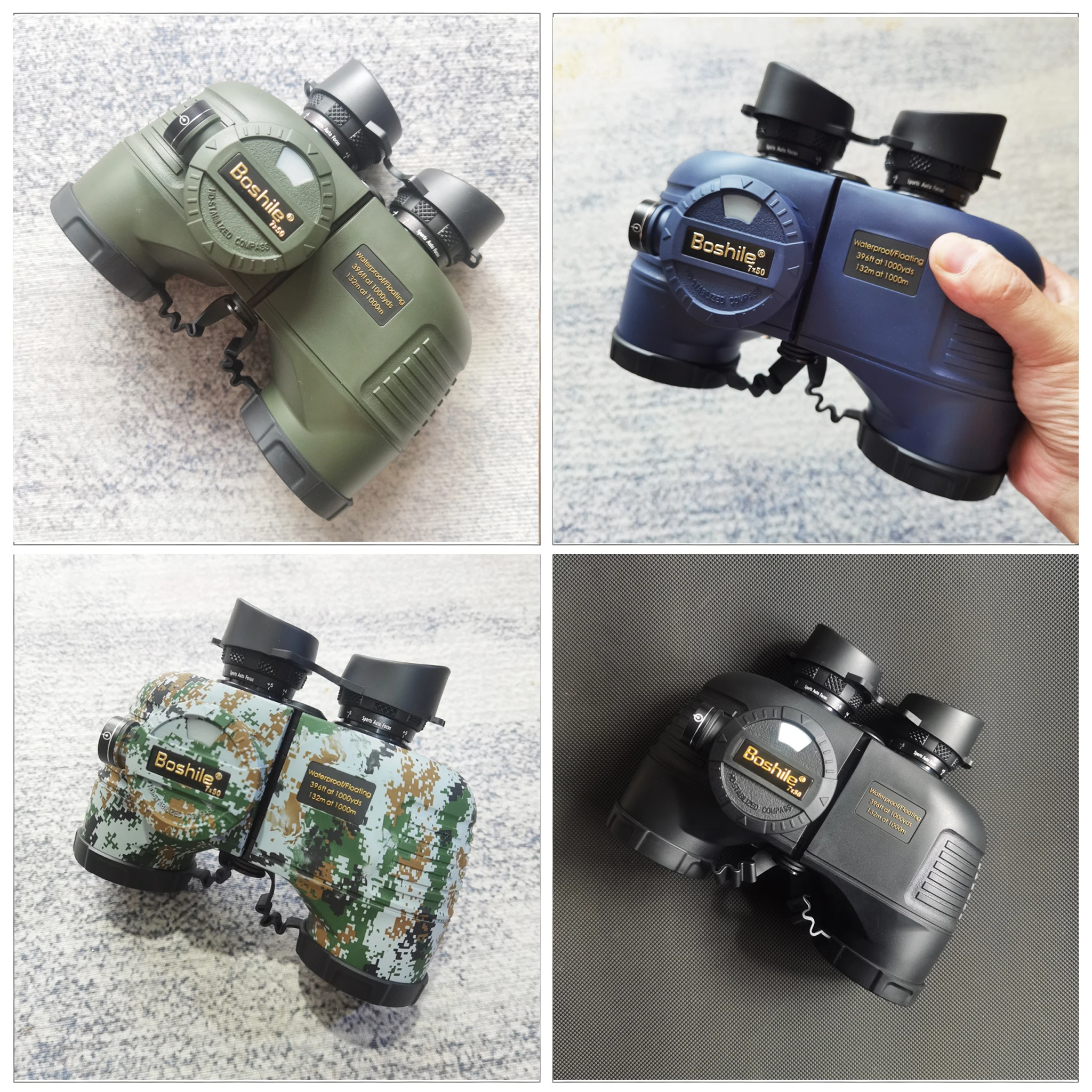 Powerful Binoculars Boshile 7x50 Waterproof Navigation Telescope With Built In Compass BAK4 Prism FMC Lens For Hunting Camping