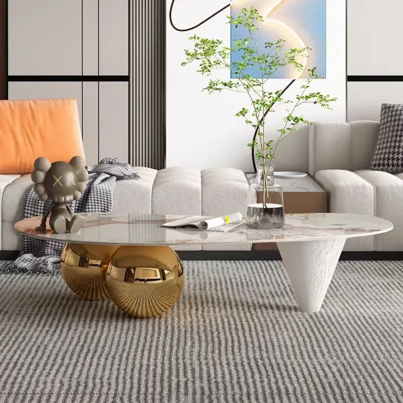 Modern Light Luxury Sintered Stone Coffee Table Curved Eggplant Shaped Living Room Furniture Household Center Table