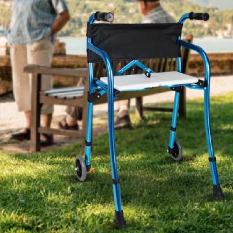 Aluminum Alloy Standing Up Handrail Cane Mobility Aids Walking Stick Seat, Disability Products Four Legged Folding Crutch Chairs