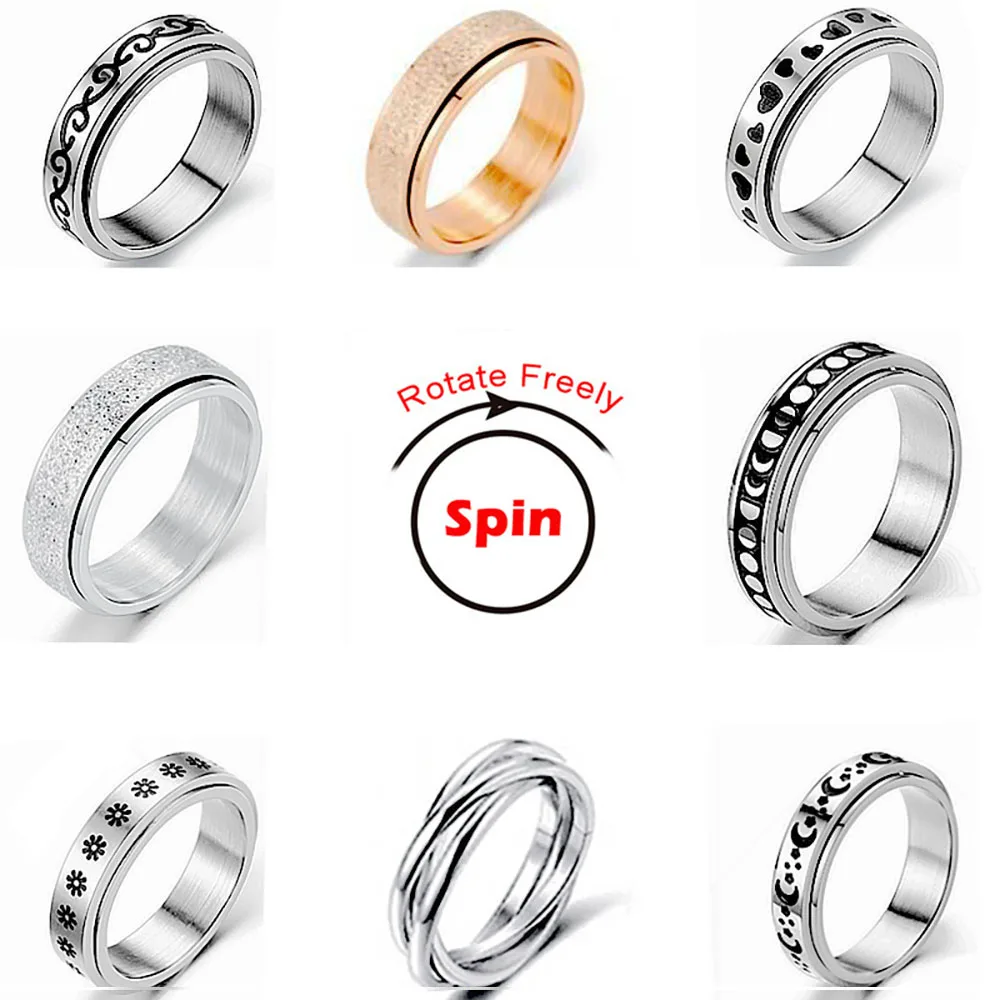 Rotate Freely Spinning Stainless Steel Anxiety Ring For Women and Men Moon Star Chain Spinner Fidgets Ring Anti Stress 2022