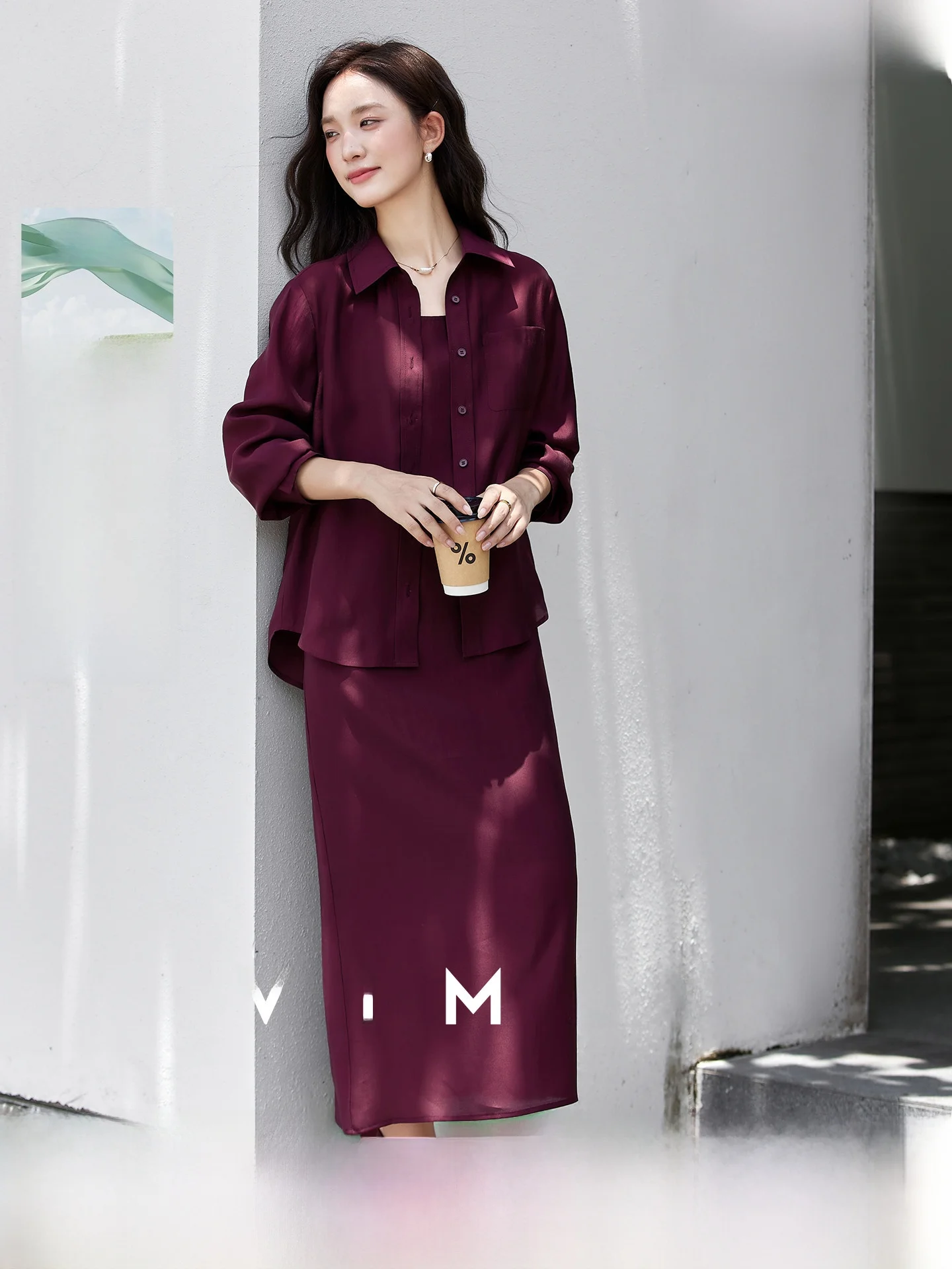 

Red Lazy Style Long Sleeve Shirt Set Dress Women's 2026 Spring New Strap Dress Two-Piece Set Casual Loose Fit Fashionable