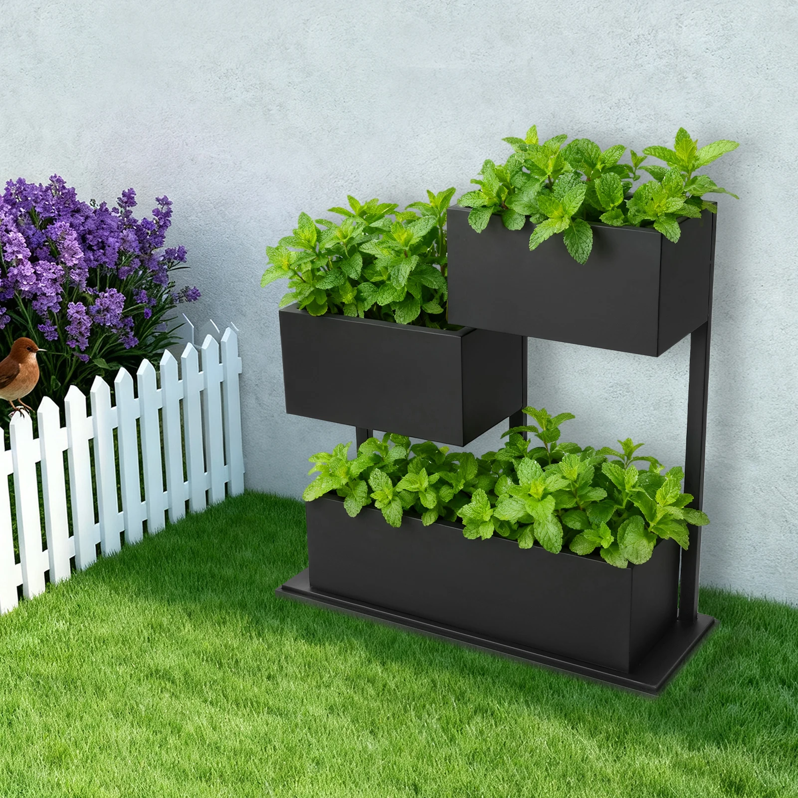 Caixa de plantador exterior de metal independente preta para escritórios, jardins, lobbies, decoração de terraços, venda de natal, presente de ano novo