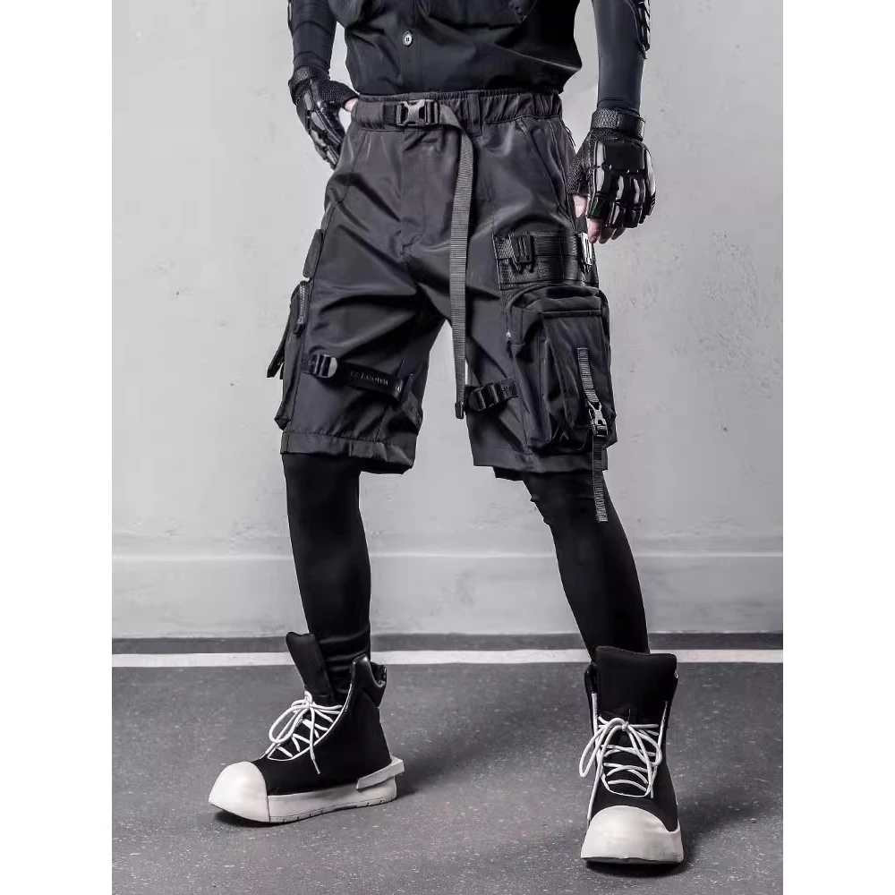 2025 Summer Cargo Shorts Multi Pocket Short Pant Tactical Functional Loose Streetwear Elastic Waist Shorts Black Techwear