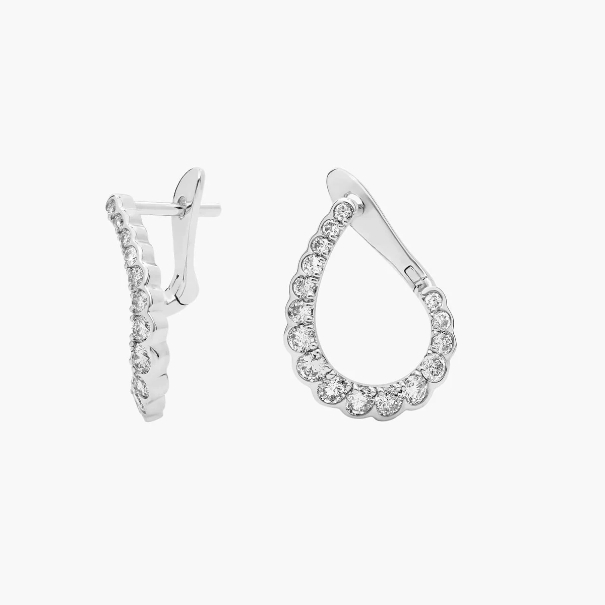 Custom Romantic Scalloped Full Diamond Hoop Earrings 14K 18K White Gold Teardrop Front-Back Lab Grown Diamond Earrings For Girls