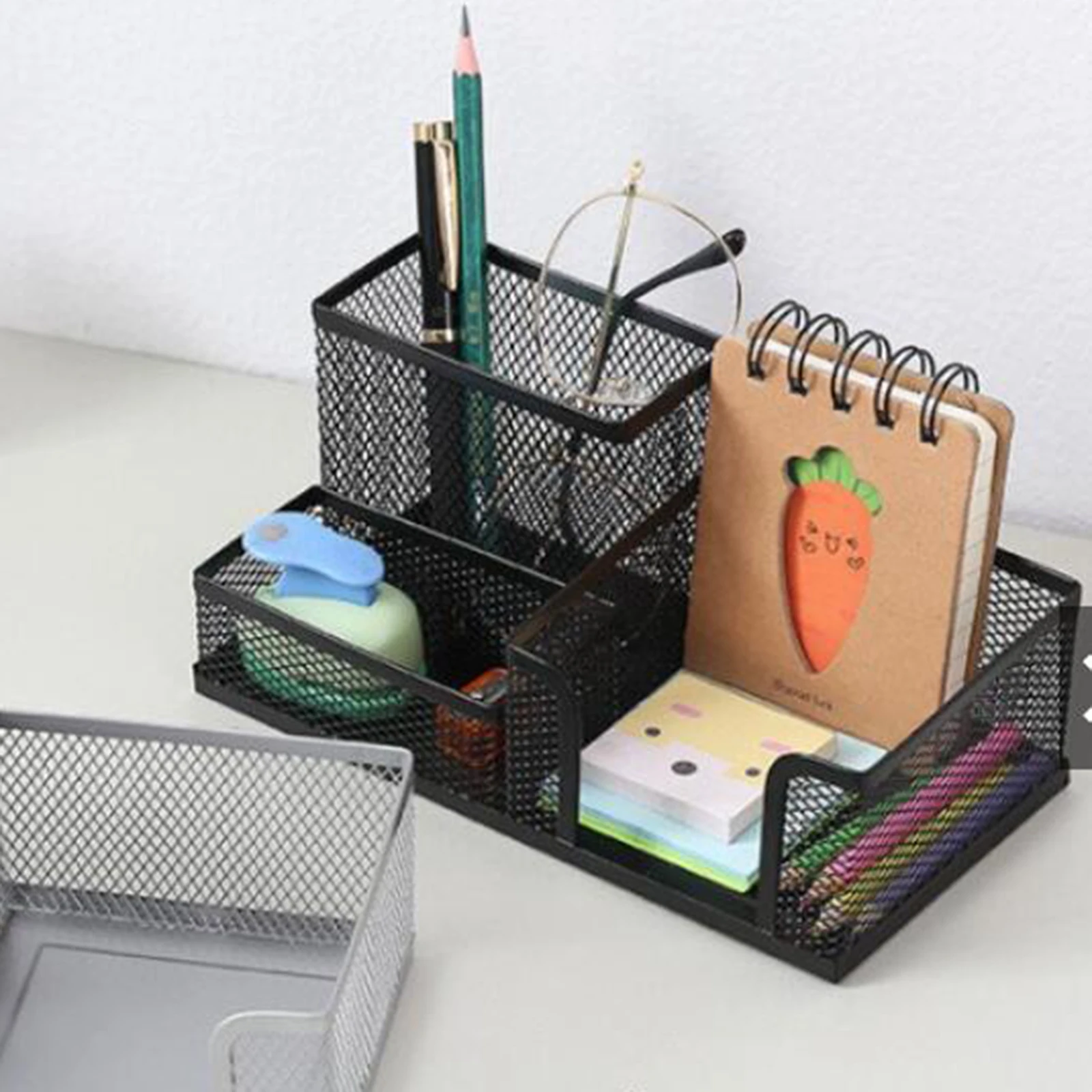 Imagem -04 - Organizador de Mesa com Cestas de Armazenamento Suporte de Lápis Material de Escritório Compartimentos Caixa de Armazenamento para Desktop Casa