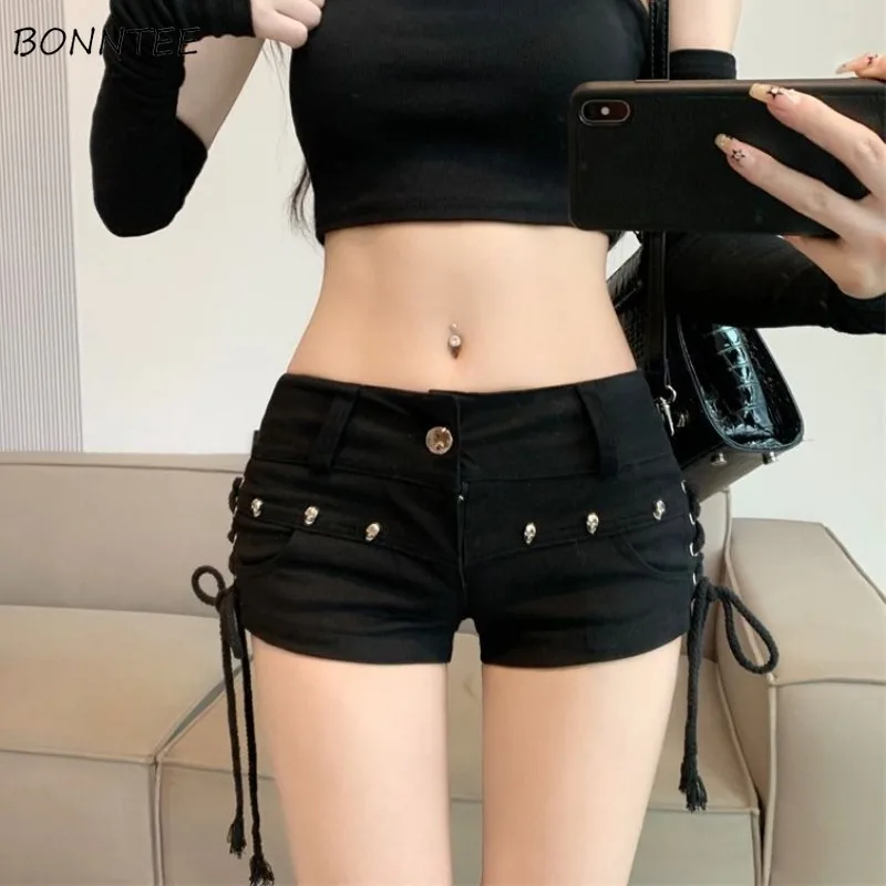 Black Women Denim Shorts Tight Sexy Lace-up American Y2k Clothes Streetwear Low-waist Hot Girls Ulzzang Vintage Hipster Summer