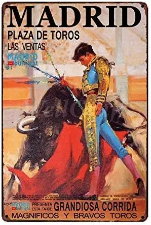 Vintage Tin Sign Madrid Bullfighter Metal Wall Panel Retro Art Decoration for Home Club Cabin Garage Store Bar Cafe Farm 12