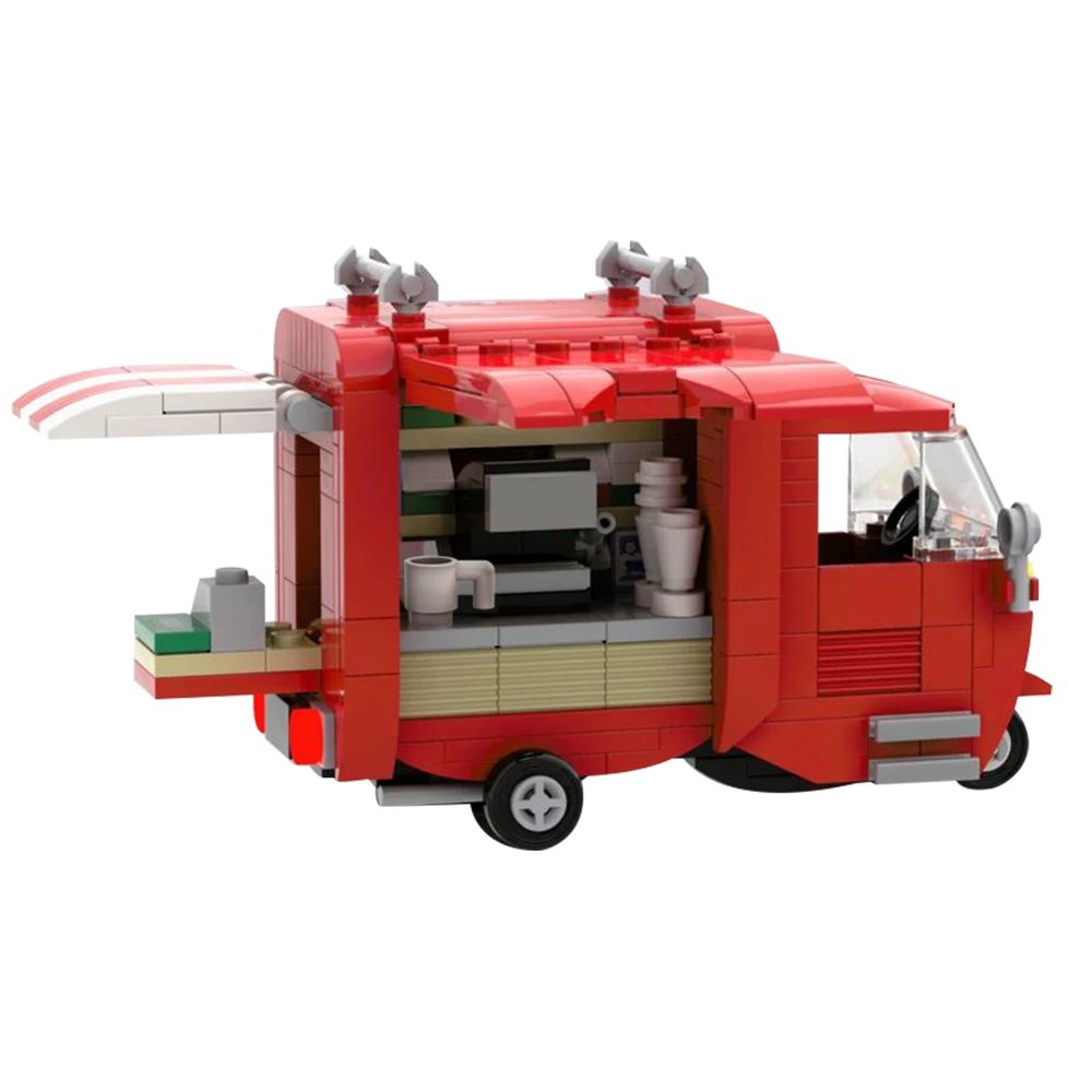 MOC-130816 Christmas Tuk-Tuk Coffee Car Building Blocks Theme Hot Drinks Stands Stall Store Brick DIY Toys Kid Xmas Gift