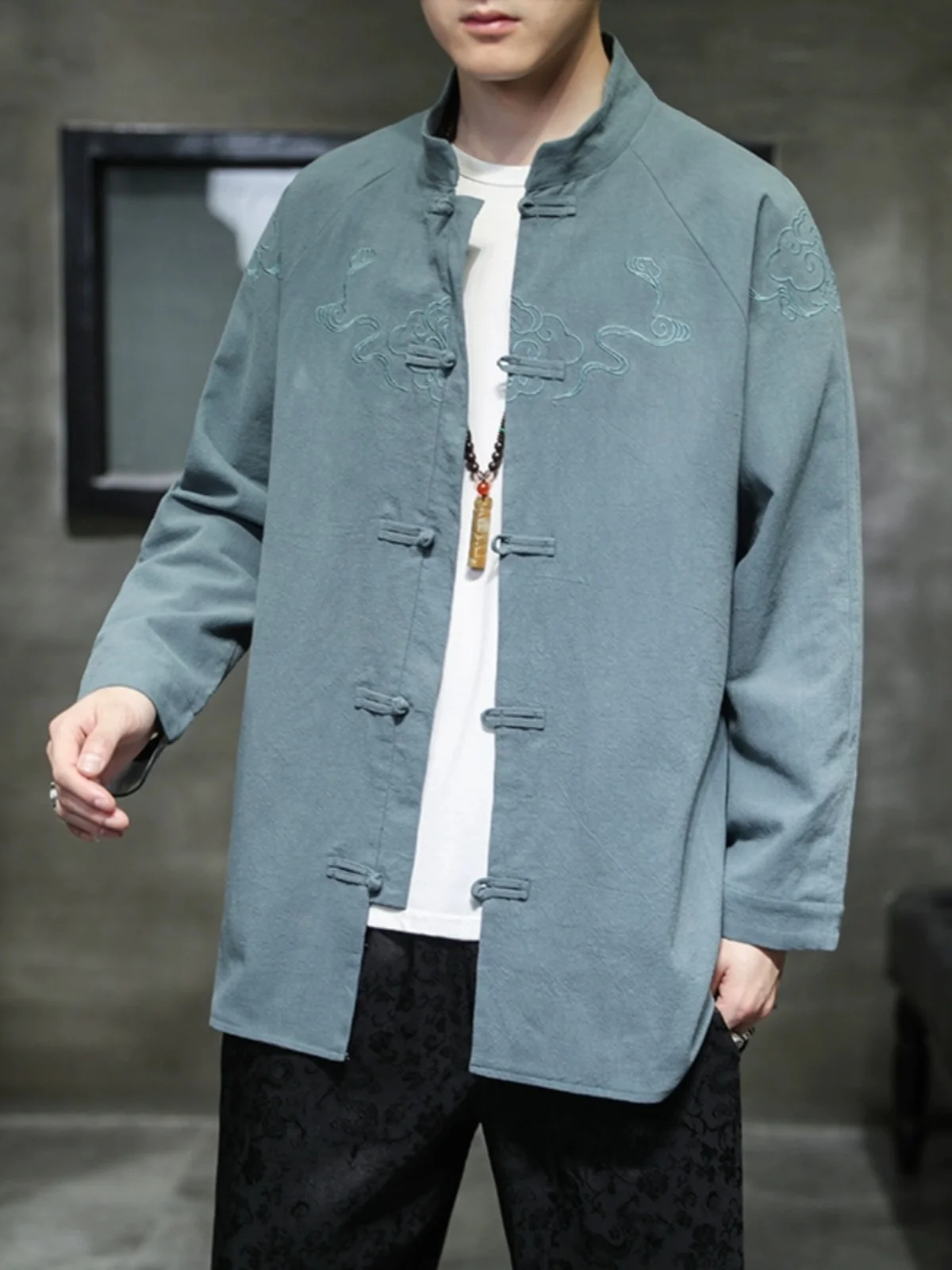 

Retro Chinese Sle Embroidered irt Youth Spring Autumn Jaet Button up Collar Long Sve Stand Fit Outerwear Coat