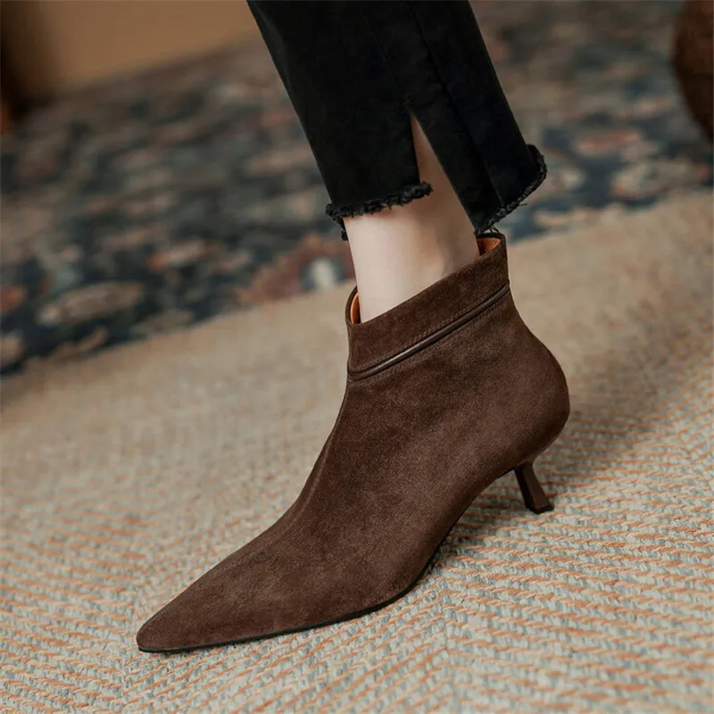 2023 Autumn Women Boots Pointed Toe High Heel Boots for Women Fashion Ankle Boots Sheep Suede Winter Boots Women Zapatos Mujer