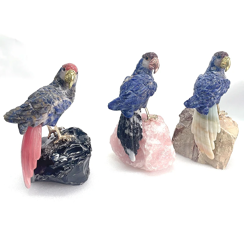 Neu bei dekorativen Kristallhandwerk, geschnitzte Papageienvögel und Stein, gemischte Quarzgeschenke