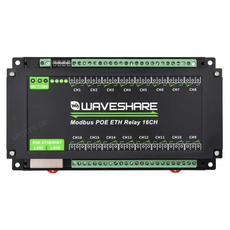 Industrial RJ45 Ethernet To 16-ch Relay Module Modbus RTU TCP Communication PoE With Protection and guide rails