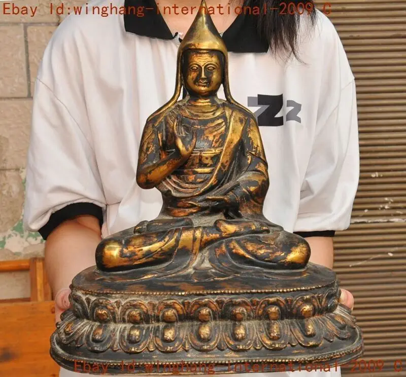 Tibet Buddhism temple bronze Gilt Tsongkhapa Master Shamanism Buddha Statue