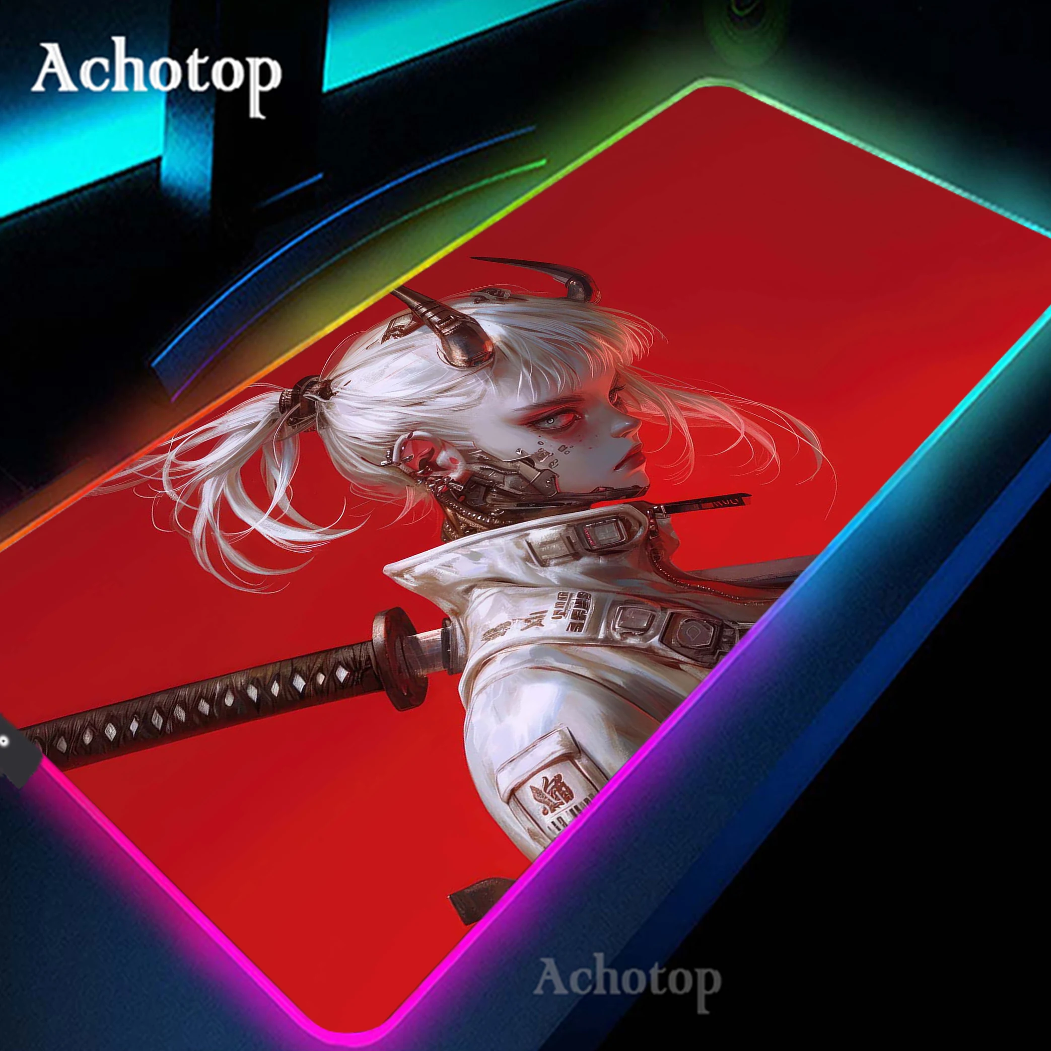 

Large Alfombrilla RGB Anime Samurai Girl Mousepad XXL Office Mouse Pad Gaming Carpet Locking Edge Mouse Mat Game Keyboard Pads