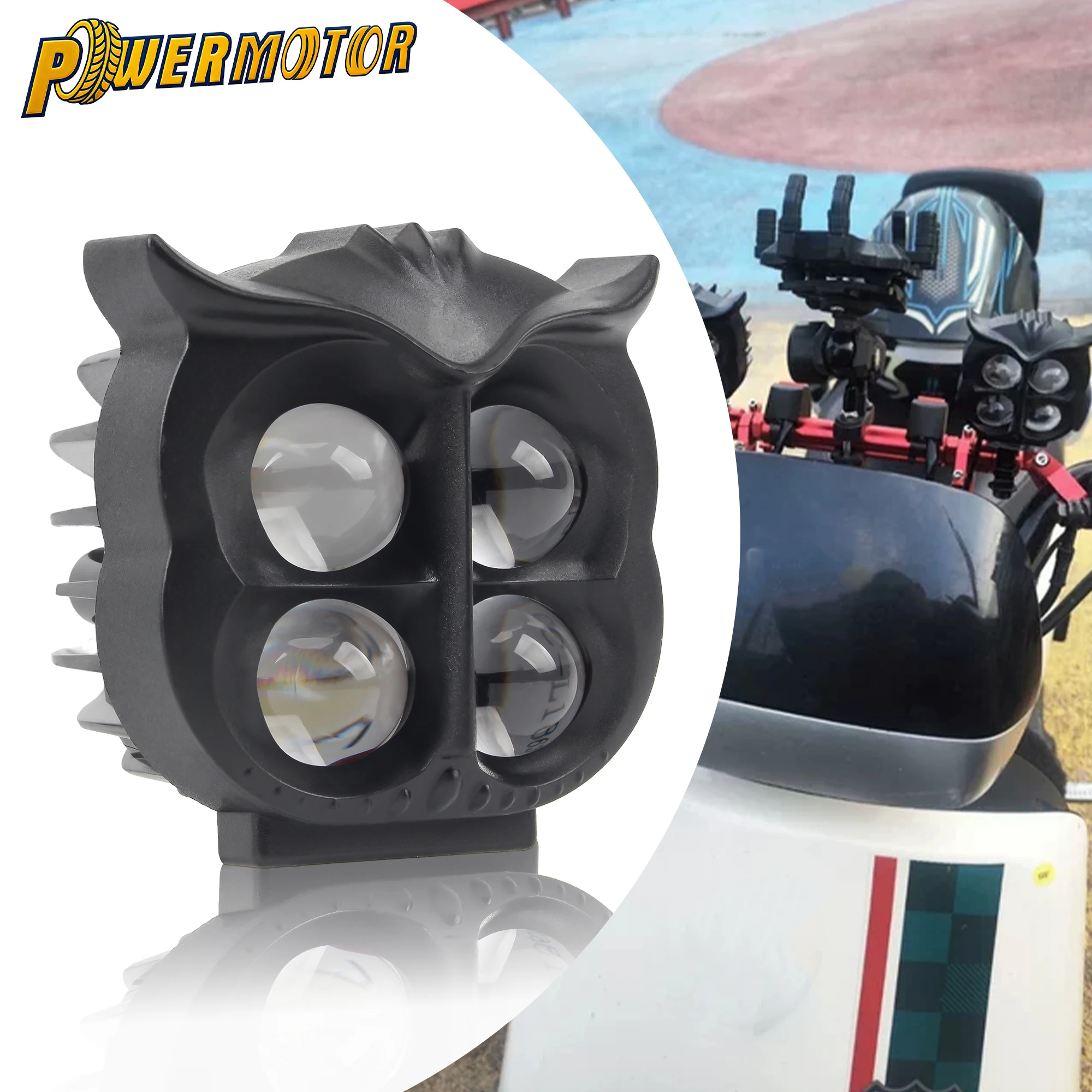 

Motorcycle LED Fog Lights Auxiliary Lamp White Yellow Red Spotlights Owl Shape 4 Light Modes Moto Scooter Running Lights Parts