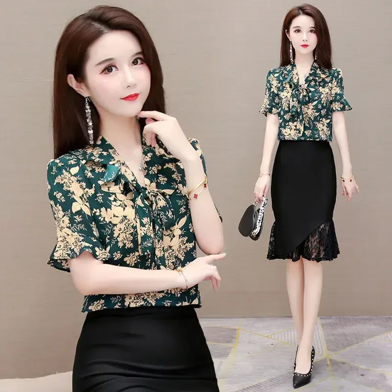 

Летняя рубашка Blusas Ropa De Mujer, блузка, женская шифоновая блузка с короткими рукавами и принтом