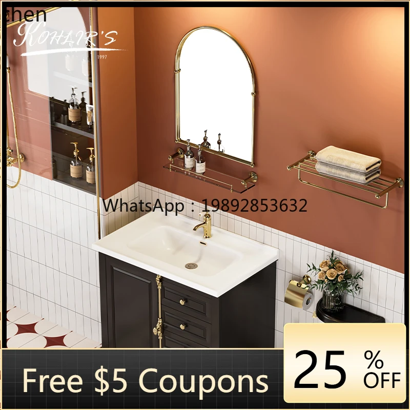 bathroom cabinet combination solid wood wash floor ceramic wash basin oak washstand