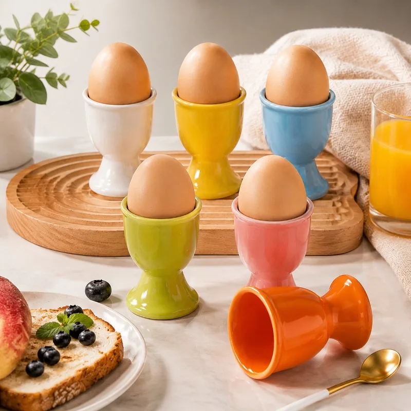 Fashion Candy Color Ceramic Egg Holders Creative Egg Serving Cups Durable Breakfast Banquet Egg Display Kitchen Gadgets