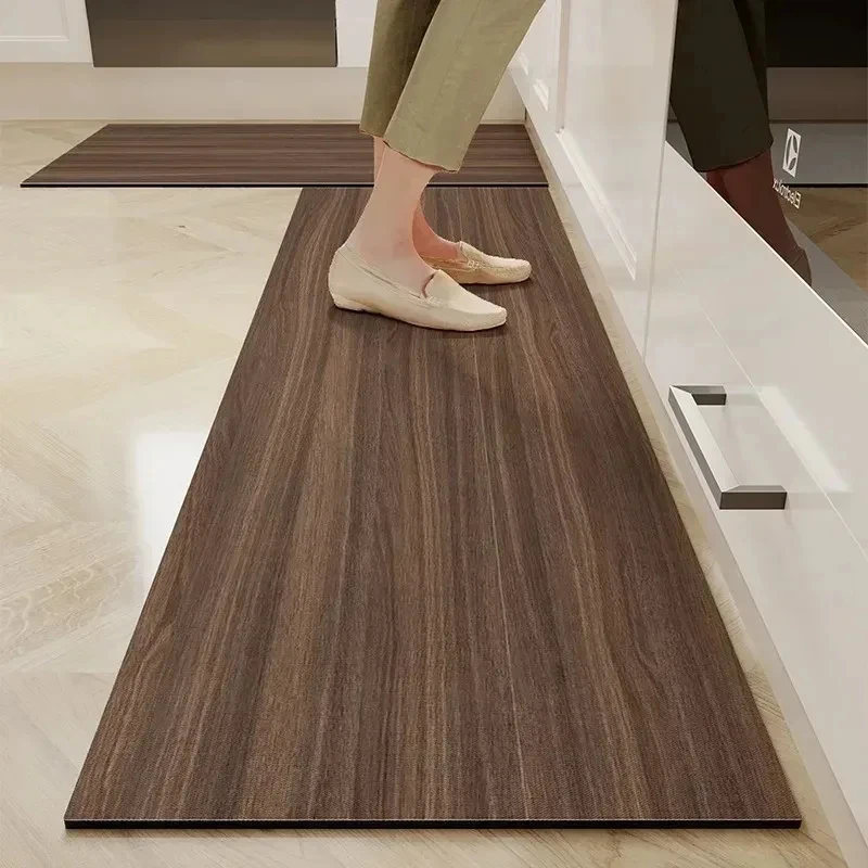 Simple Wood-Grain Kitchen Floor MATS, Waterproof And Anti-Slip Long Strip Carpets, Corridor Carpets, Home Decoration