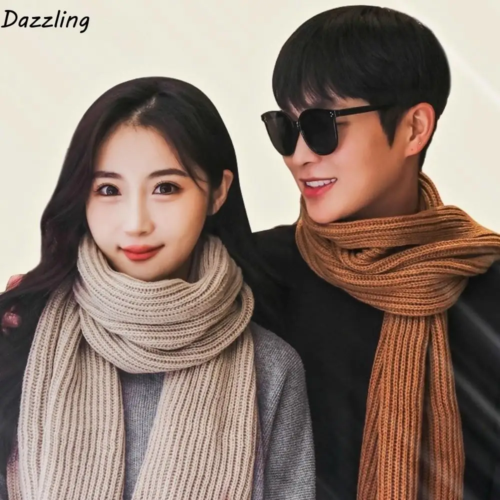 

2Pcs Set Trendy Windproof Knitted Hat Scarf Thicken Plush Men's Hat Soft Simple Warm Scarf Couple