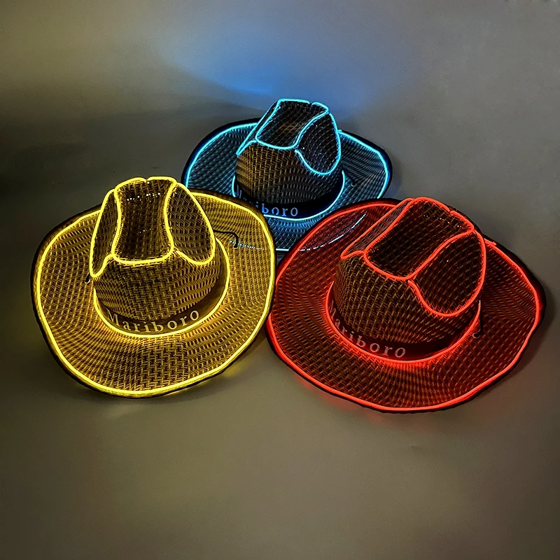 LED 카우보이 카우걸 모자 라이트 업, 여름 서양 모자, 여성 장식, 해변 야간 모자, 신제품