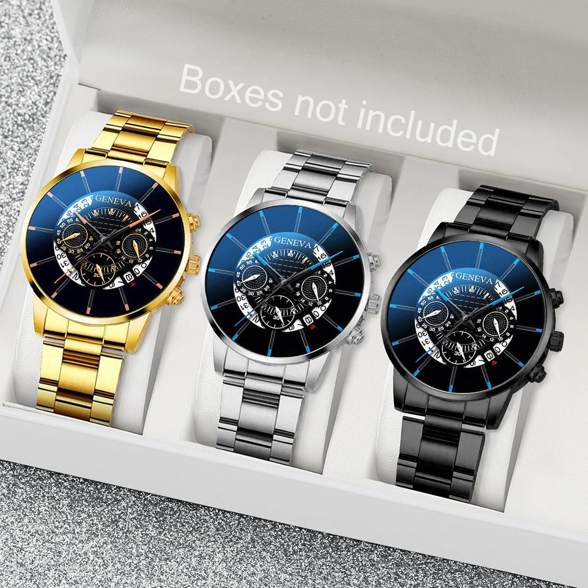 3PCS Fashion Men\'s Watcheses Luxury Steel Band Male Business Quartz Watch Set Relogio Masculino(Without Box)